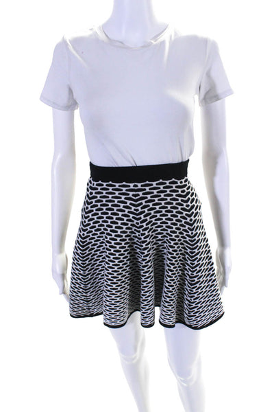 Intermix Womens Elastic Waistband Knit Knee Length Skirt Black White Size Petite