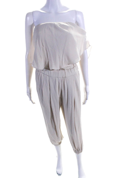 Brunello Cucinelli Womens Side Zip Strapless Silk Jumpsuit White Size Small