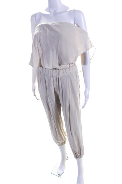 Brunello Cucinelli Womens Side Zip Strapless Silk Jumpsuit White Size Small