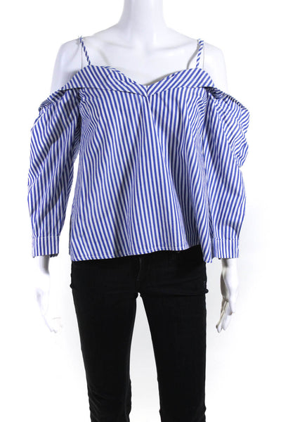 Bardot Womens Striped Off The Shoulder Blouse Top Blue Size 6