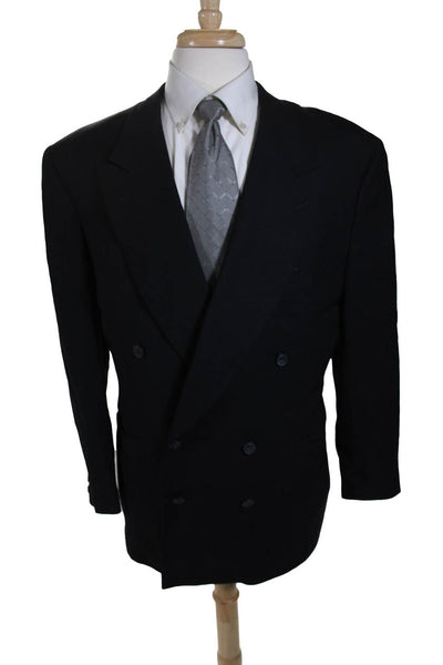 Canali Mens Double Breasted Blazer Black Wool Size EUR 52 Regular