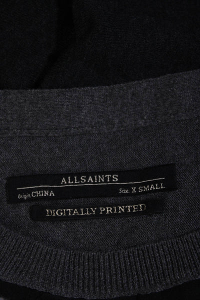 Allsaints Womens Aura Panel Tee Short Sleeve Sweater Gray Size Extra Small