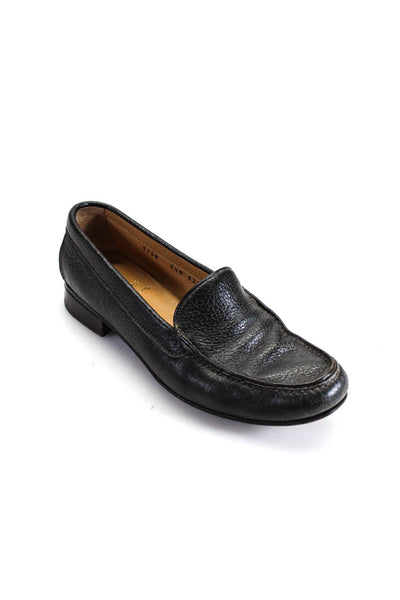 Gravati Womens Slip On Pebbled Leather Round Toe Loafers Black Size 5.5M