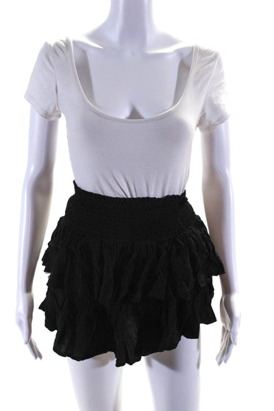 Muche Muchette Womens Smocked Solid Ruffle Mini Skirt Black Size OS
