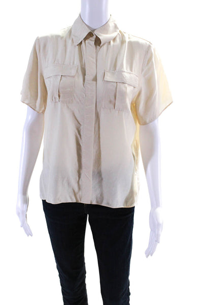 & Other Stories Womens Woven Collared Button Up Short Sleeve Blouse Beige Size 2