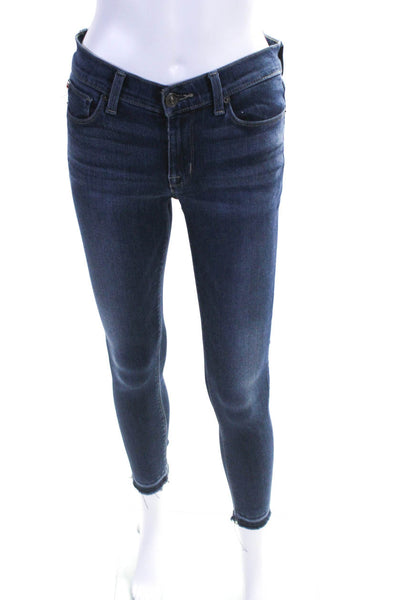 Hudson Womens Zipper Fly High Rise Dark Wash Fringe Skinny Jeans Blue Size 27