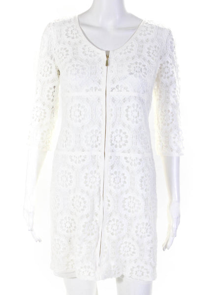 Laundry by Shelli Segal Women's Lace Zip Front Mini Dress White Size 4