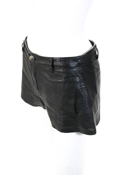 La Marque x Intermix Womens Perforated Leather Mid Rise Shorts Black Size 0
