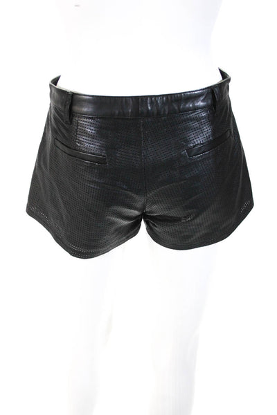 La Marque x Intermix Womens Perforated Leather Mid Rise Shorts Black Size 0