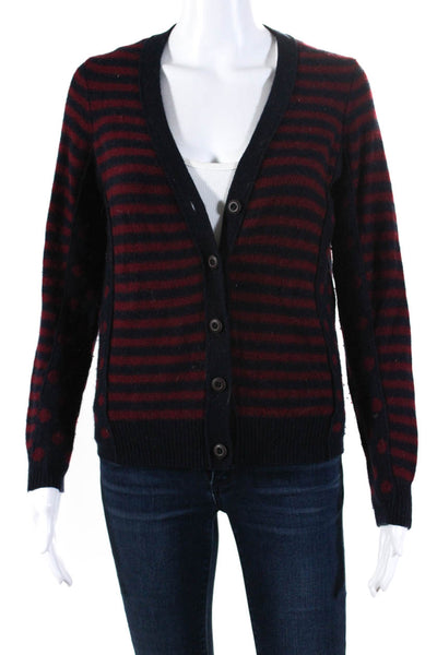 Wallace Womens Wool Knit Striped Button Up Cardigan Red Size S