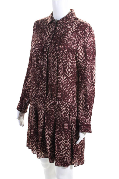 Haute Hippie Womens Drop Wait Long Sleeve Shirt Dress Burgundy Silk Size Small