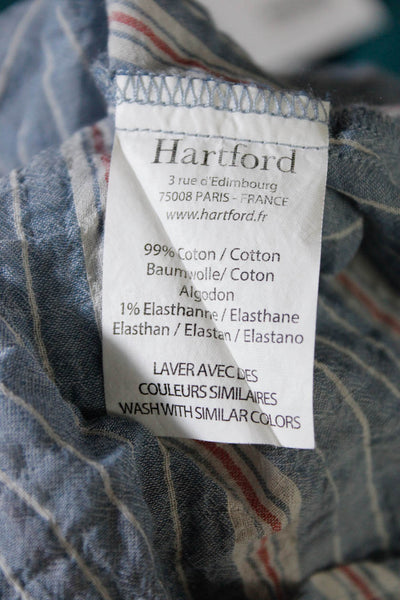 Hartford Womens Blue Cotton Striped Long Sleeve Button Down Shirt Size 0