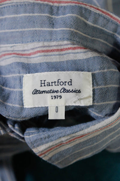 Hartford Womens Blue Cotton Striped Long Sleeve Button Down Shirt Size 0