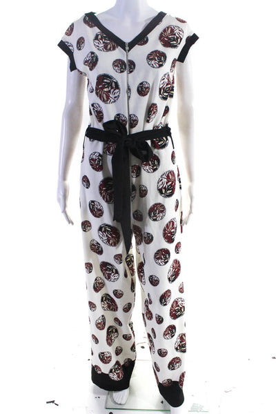D. Exterior Womens Abstract Print Short Sleeve V Neck Jumpsuit White Size Small