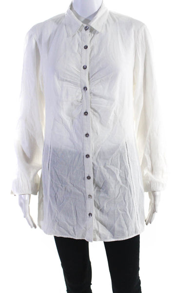 Roberta Freymann Womens Buttoned Darted Mesh Long Sleeve Blouse White Size L