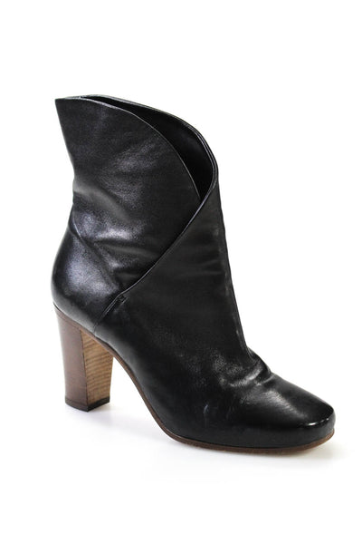 Celine Women's Leather Round Toe Slip On High Heel Ankle Boots Black Size 37