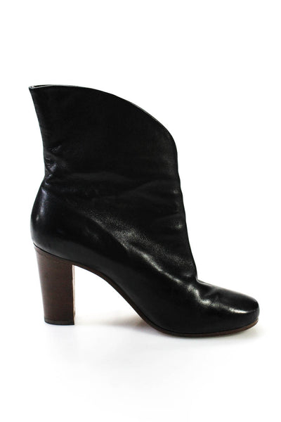 Celine Women's Leather Round Toe Slip On High Heel Ankle Boots Black Size 37