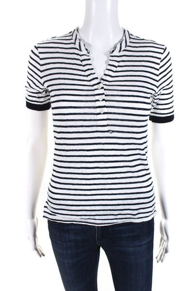Frame Women's Button Neck Short Sleeve Striped T-Shirt Multicolor Size XS