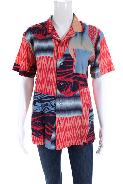 Double Rainbouu Womens Abstract Print Button Down Shirt Multicolor Size XS
