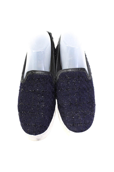 Sam Edelman Womens Blue Textured Glitter Detail Slip On Sneakers Size 8.5
