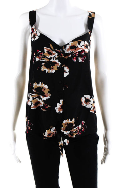 1 State Womens V Neck Button Up Floral Crepe Tank Top Black Size Extra Large