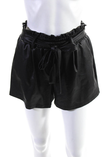 Drew Womens Elastic Waist Ruffle Belted Shorts Black Size Small