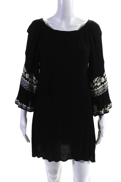 Max Studio Women's Floral Embroidered Boat Neck Mini Dress Black Size XS