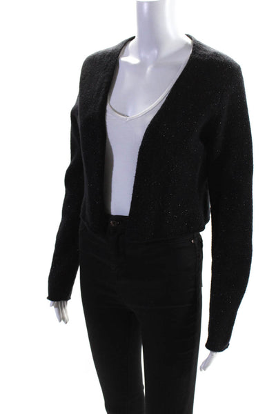 Eileen Fisher Petite Women's Wool Blend Open Front Cardigan Black Size PM