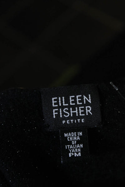 Eileen Fisher Petite Women's Wool Blend Open Front Cardigan Black Size PM