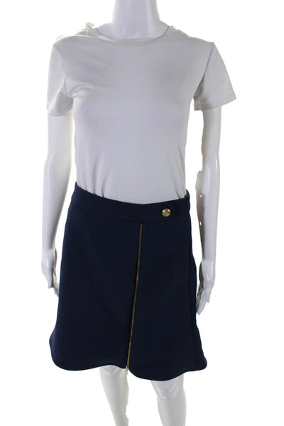 Harvey Faircloth Womens Front Zip Knee Length A Line Skirt Navy Blue Size 2