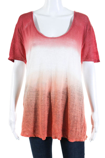 Zadig & Voltaire Womens Red Ombre Print Scoop Neck Short Sleeve Blouse Top SizeM