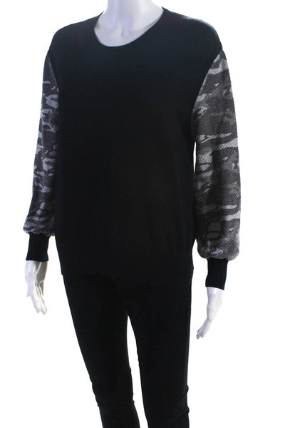 Monrow Women's Camo Sleeve Crewneck Sweatshirt Black Size XS