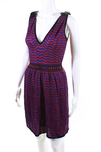 Missoni Women's Striped V Neck A Line Mini Dress Red Blue Size IT. 38