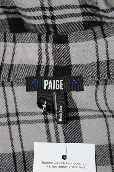 Paige Womens Cotton Collared Plaid Print Button Up Shirt Gray Black Size M