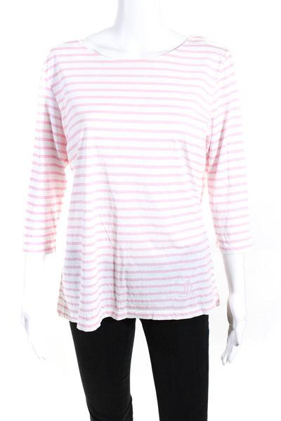 Duffield Lane Women's Striped 3/4 Sleeve Cotton T-Shirt Pink Size L
