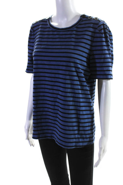 Karl Lagerfeld Womens Blue Cotton Striped Button Shoulder Blouse Top Size M