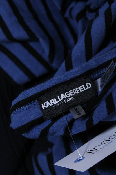 Karl Lagerfeld Womens Blue Cotton Striped Button Shoulder Blouse Top Size M