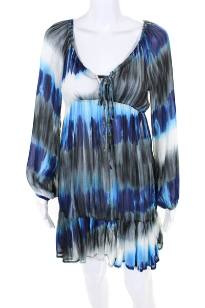 Maille Demoiselle Womens Striped Long Sleeve A Line Dress Blue Gray Size 2