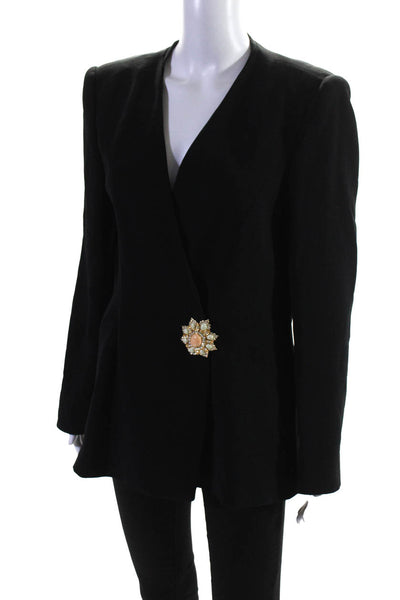 Valentino Miss V Womens V Neck Embellished Rhinestone Jacket Black Size Medium