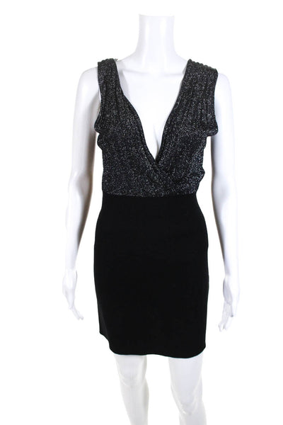 Iisii Womens Metallic Wool Sleeveless A-Line Dress Black Size P