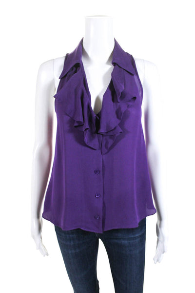 Parker Womens Silk Sleeveless Ruffled Button Down Blouse Purple Size S