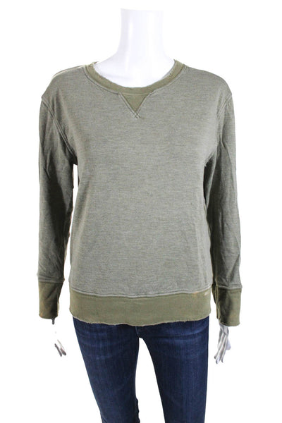 Current/Elliott Womens Distressed Crewneck Sweater Olive Green Size 0