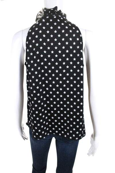 L'Academie Womens Chiffon Star-Print Sleeveless Blouse Black White Size XS