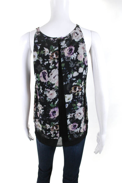 Scoop Womens Sleeveless Floral Print Chiffon Blouse Black Multi Size P