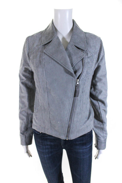 Hei Hei Womens Suede Perforated Biker Jacket Gray Size S