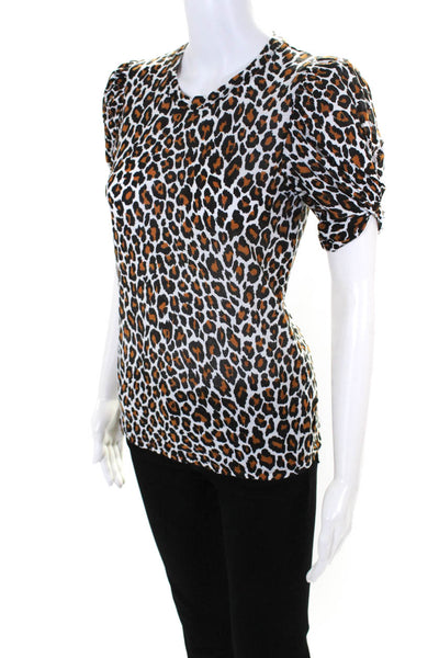 ALC Womens Cotton Jersey Leopard Printed Puff Sleeve Tee T-Shirt White Size XS