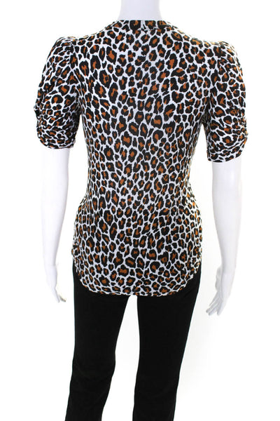 ALC Womens Cotton Jersey Leopard Printed Puff Sleeve Tee T-Shirt White Size XS