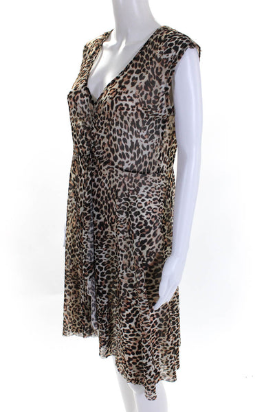 Profile By Gottex Womens Animal Print V Neck A Line Dress Brown Size Small
