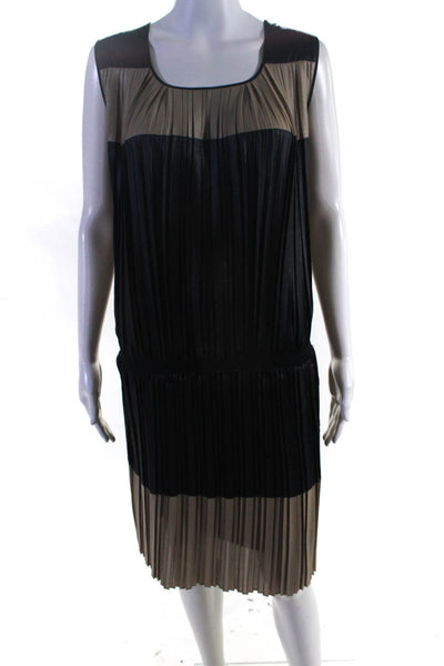 BCBGMAXAZRIA Womens Sleeveless Pleated Dropwaist Colorblock Dress Beige Size M