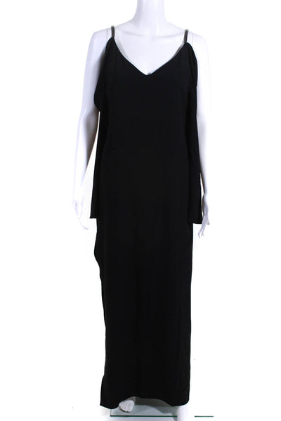 Halston Heritage Womens Beaded Straps Cold Shoulder V Neck Dress Black Size 4